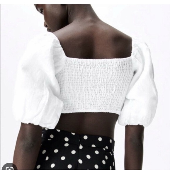 Zara Puff sleeves Tie Linen Top White color Sz XS - Picture 5 of 11